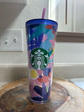Starbucks Multicolor Floral Reusable Tumbler - Blue Lid & Pink Straw
